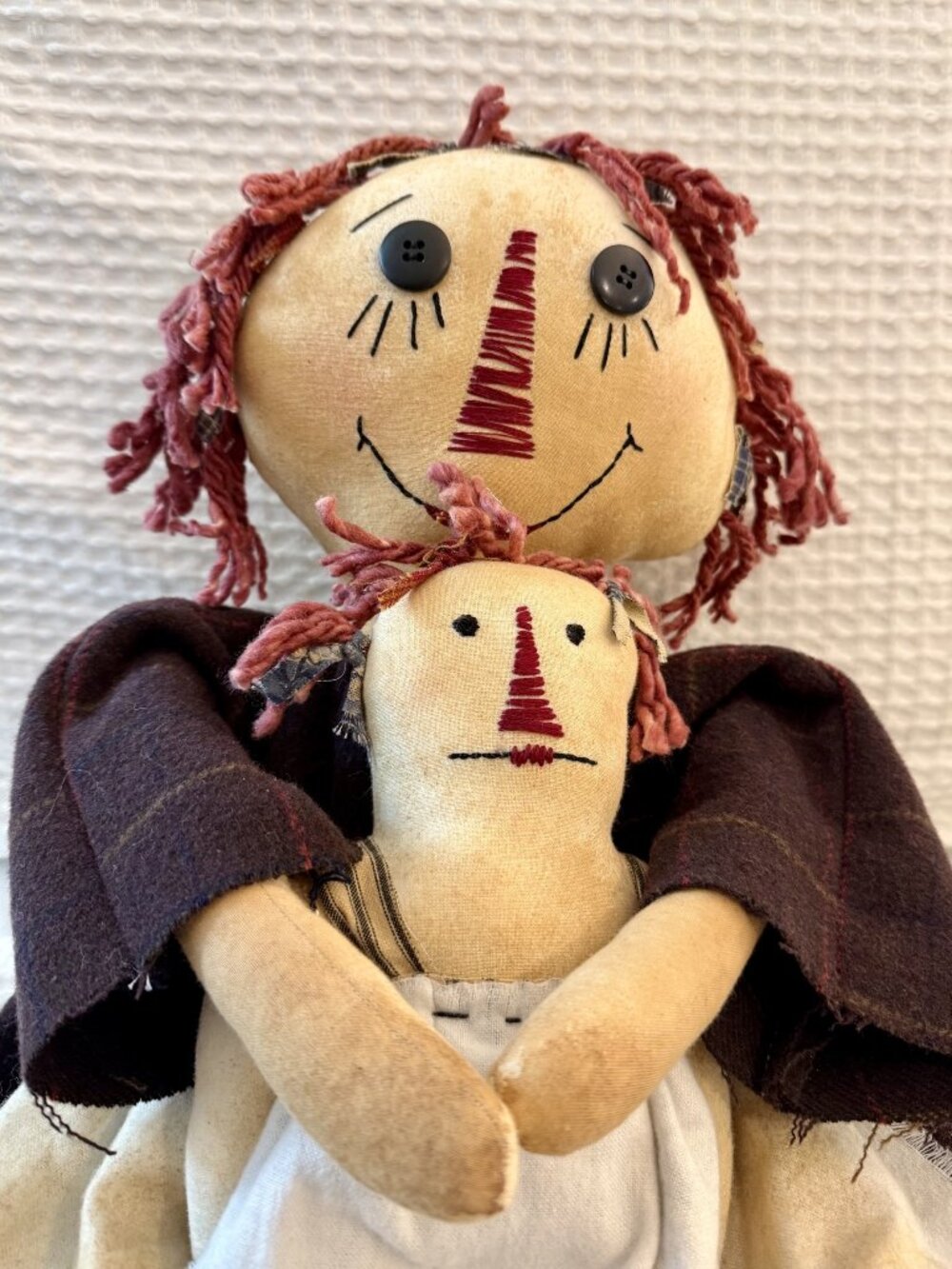 Vintage Primitive Raggedy Ann Style Cloth Dolls - Mother & Child Set - Picture 2 of 7